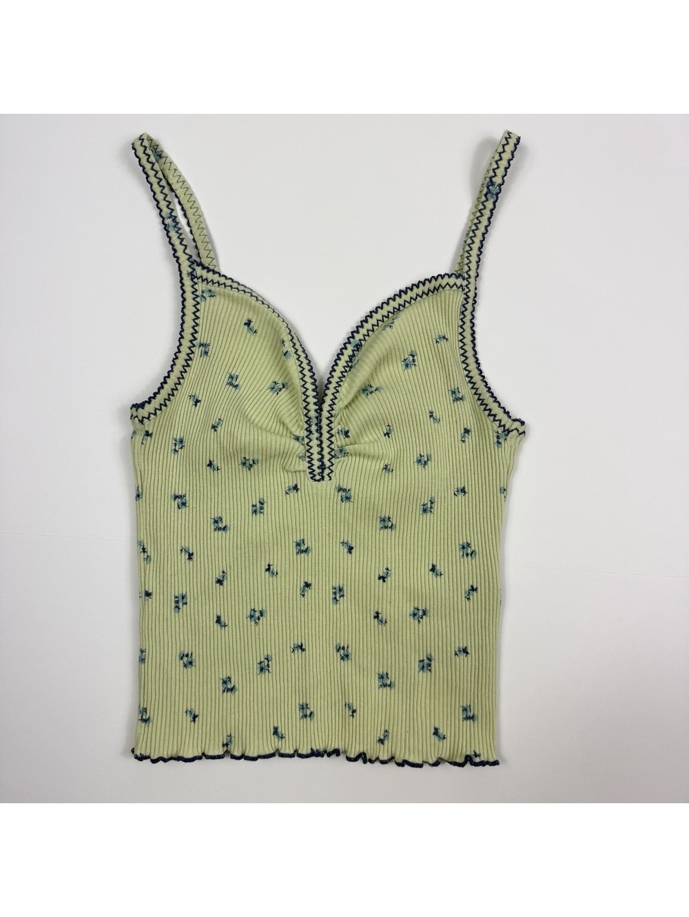 BDG Urban Outfitters Ribbed Floral Cami Tank Top Green Blue Size Small